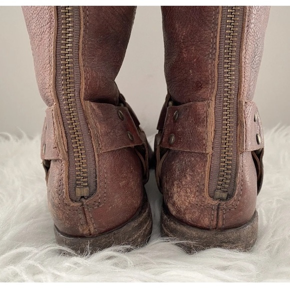 $438 FRYE Phillip Harness Tall Moto Brown Leather Riding Combat Cowboy Boots 5.5 - Picture 14 of 16